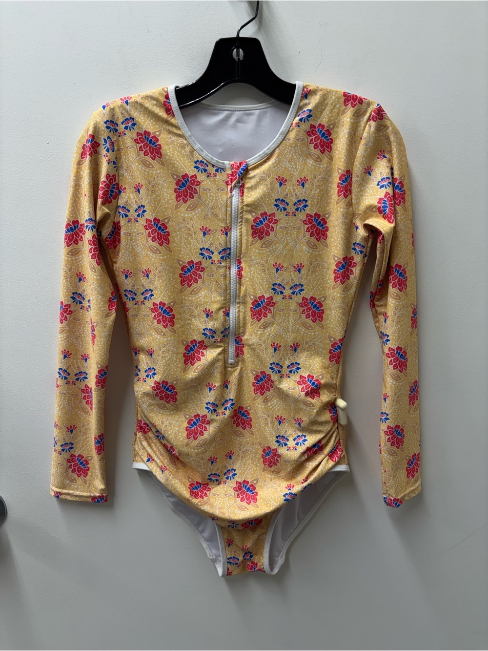 Tame the Sun Long-Sleeve Yellow Floral One-Piece Swimsuit with Front Zipper